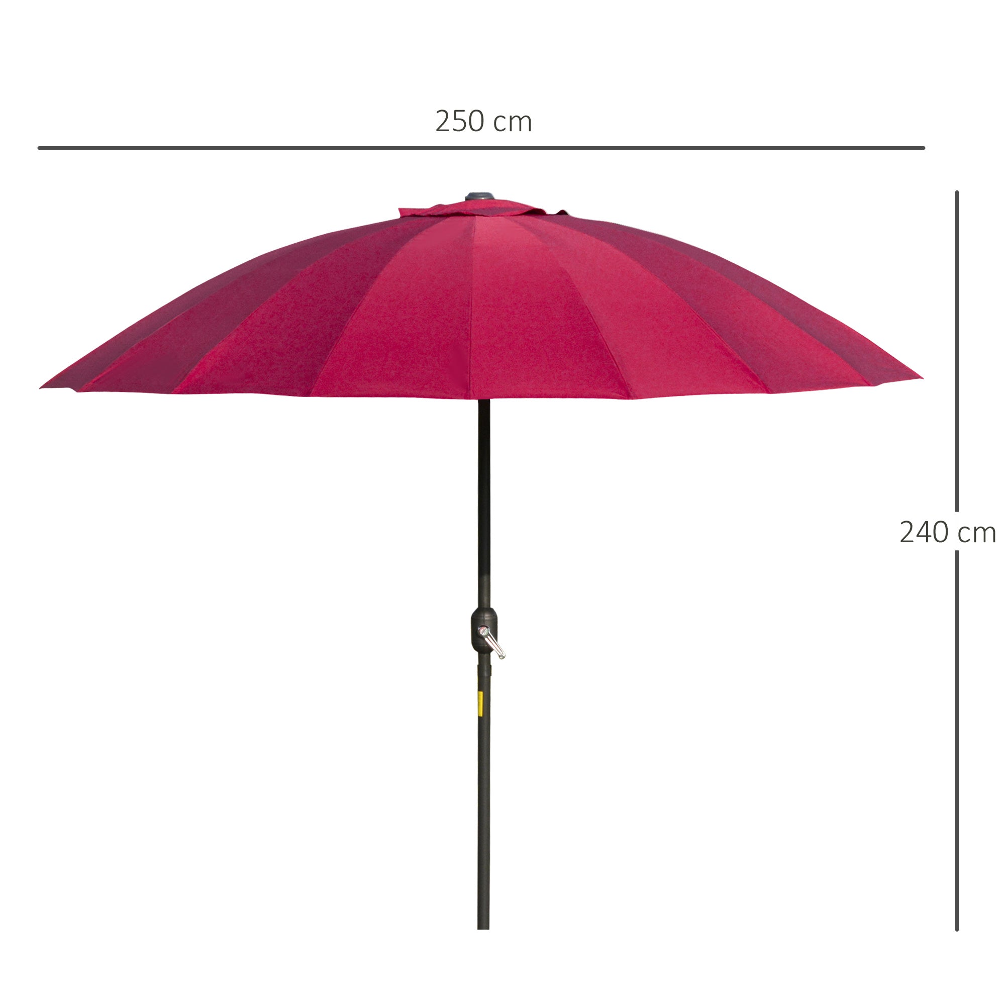 Terrace Umbrella Ø250 cm Garden Umbrella with Tilt Angle 18 Rods and Crank Waterproof Sunshade for Patio Terrace Burgundy