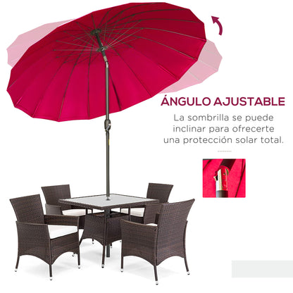 Terrace Umbrella Ø250 cm Garden Umbrella with Tilt Angle 18 Rods and Crank Waterproof Sunshade for Patio Terrace Burgundy