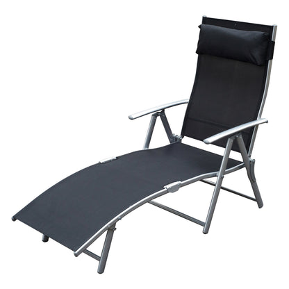 Foldable Sun Lounger Beach Chair with Head Pillow Recliner with 7-Position Adjustable Backrest Garden Lounger Relaxer Chair up to 165 kg Capacity, for Garden Holiday Outdoor, Black