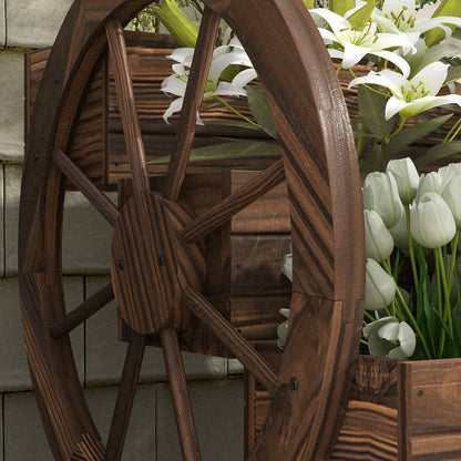 3-Tier Raised Wood Planter with Decorative Wheels — Charred Fir, 62 x 61 x 57 cm (24.4" x 24.0" x 22.4")