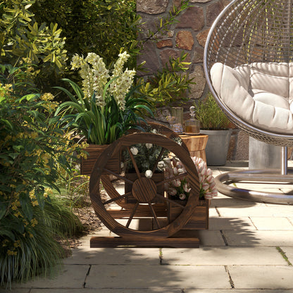 3-Tier Raised Wood Planter with Decorative Wheels — Charred Fir, 62 x 61 x 57 cm (24.4" x 24.0" x 22.4")