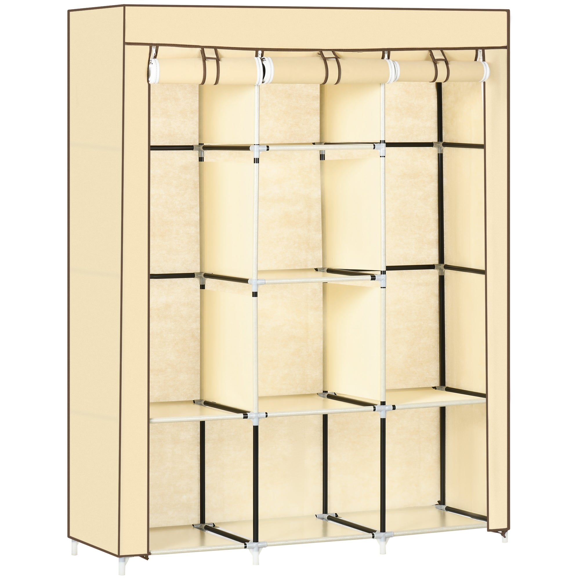 Fabric Wardrobe, Closet with Clothes Rods, 8 Tiers, Foldable Closet, Folding Wardrobe for Bedroom, Hallway, Non-Woven Fabric, Beige, 125 x 43 x 162.5 cm