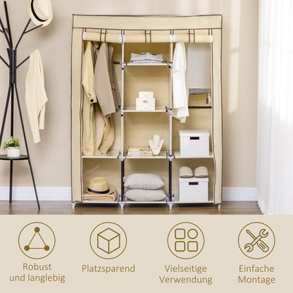 Fabric Wardrobe, Closet with Clothes Rods, 8 Tiers, Foldable Closet, Folding Wardrobe for Bedroom, Hallway, Non-Woven Fabric, Beige, 125 x 43 x 162.5 cm