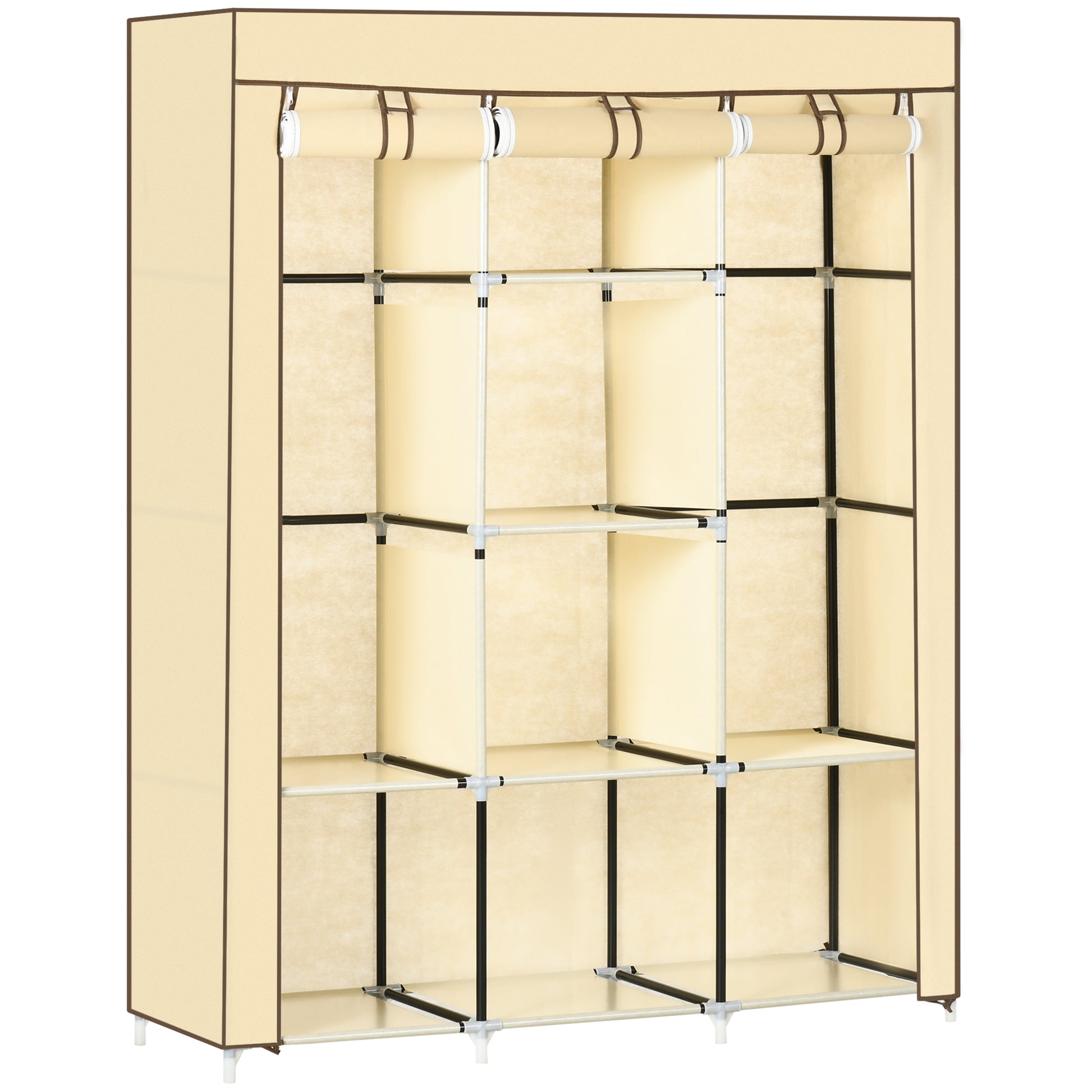 Fabric Wardrobe, Closet with Clothes Rods, 8 Tiers, Foldable Closet, Folding Wardrobe for Bedroom, Hallway, Non-Woven Fabric, Beige, 125 x 43 x 162.5 cm