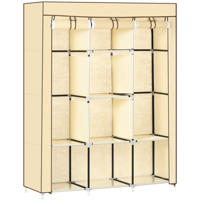 Fabric Wardrobe, Closet with Clothes Rods, 8 Tiers, Foldable Closet, Folding Wardrobe for Bedroom, Hallway, Non-Woven Fabric, Beige, 125 x 43 x 162.5 cm