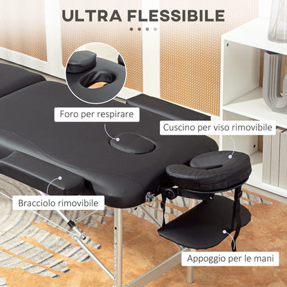 Foldable Massage Bed with Adjustable Height, Professional Massage Bed in Aluminum and Plastic, 215x81x61-84 cm, Black