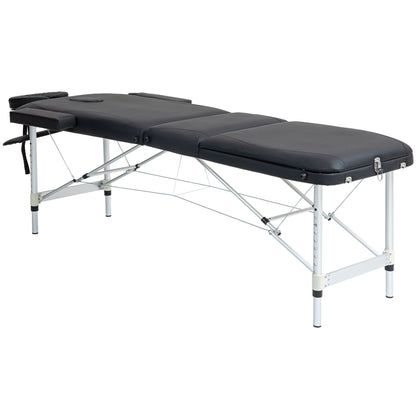 Foldable Massage Bed with Adjustable Height, Professional Massage Bed in Aluminum and Plastic, 215x81x61-84 cm, Black
