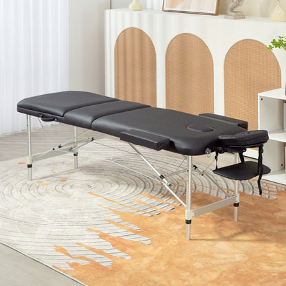 Foldable Massage Bed with Adjustable Height, Professional Massage Bed in Aluminum and Plastic, 215x81x61-84 cm, Black