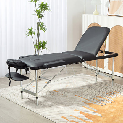 Foldable Massage Bed with Adjustable Height, Professional Massage Bed in Aluminum and Plastic, 215x81x61-84 cm, Black