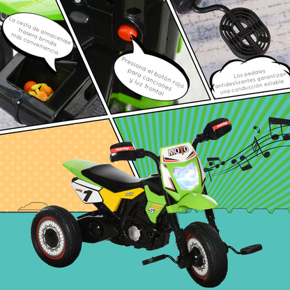Kids Motorcycle Ride-On for 18-36 Months Children Tricycle for Kids Children's Tricycle with 3 Wheels Lights and Music Load 20 kg 71x40x51 cm Green