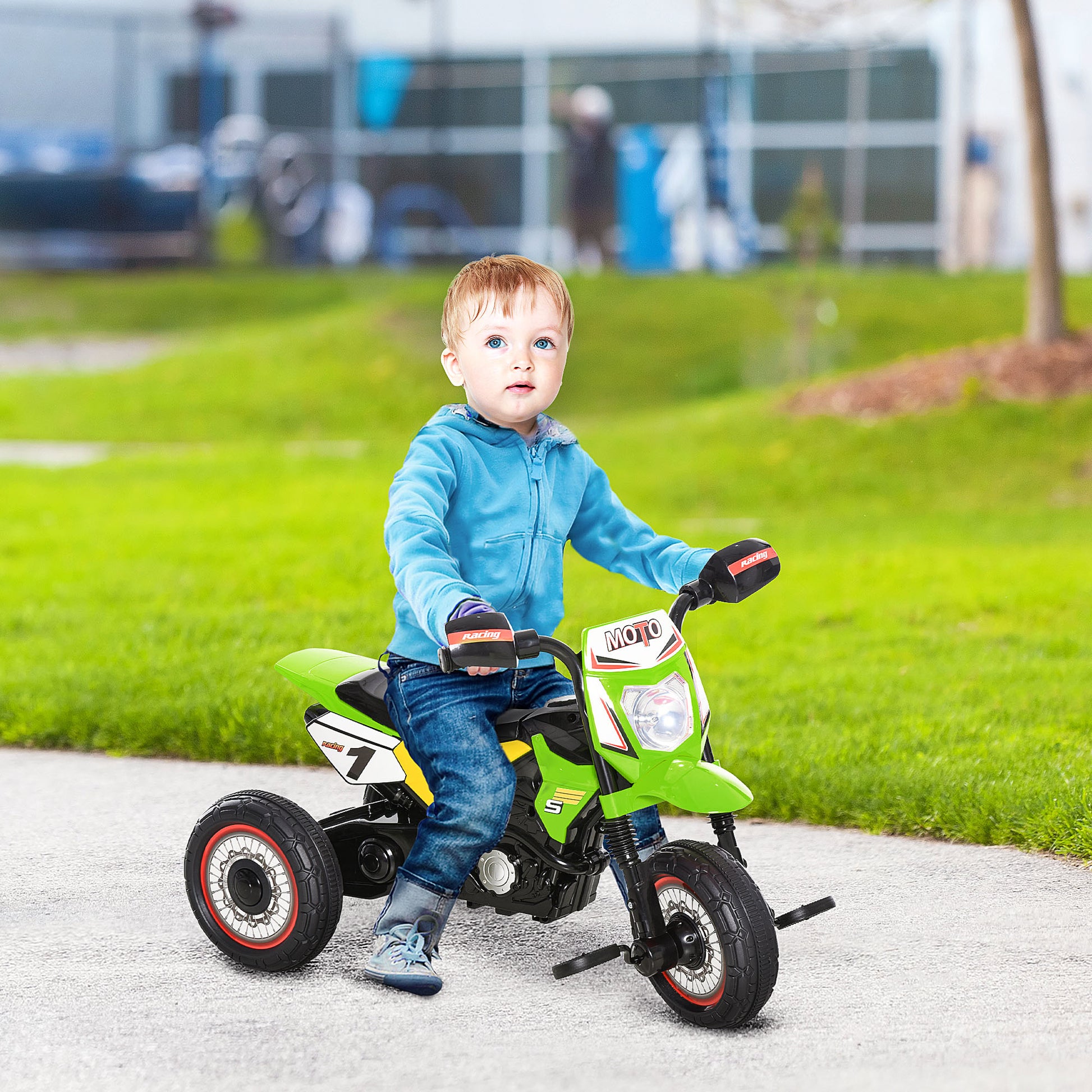Kids Motorcycle Ride-On for 18-36 Months Children Tricycle for Kids Children's Tricycle with 3 Wheels Lights and Music Load 20 kg 71x40x51 cm Green