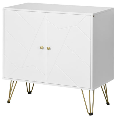 Storage Buffet Cabinet with Hairpin Legs - 2 Doors and 2 Adjustable Shelves - 80 x 40 x 80 cm - White Gold