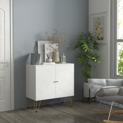 Storage Buffet Cabinet with Hairpin Legs - 2 Doors and 2 Adjustable Shelves - 80 x 40 x 80 cm - White Gold