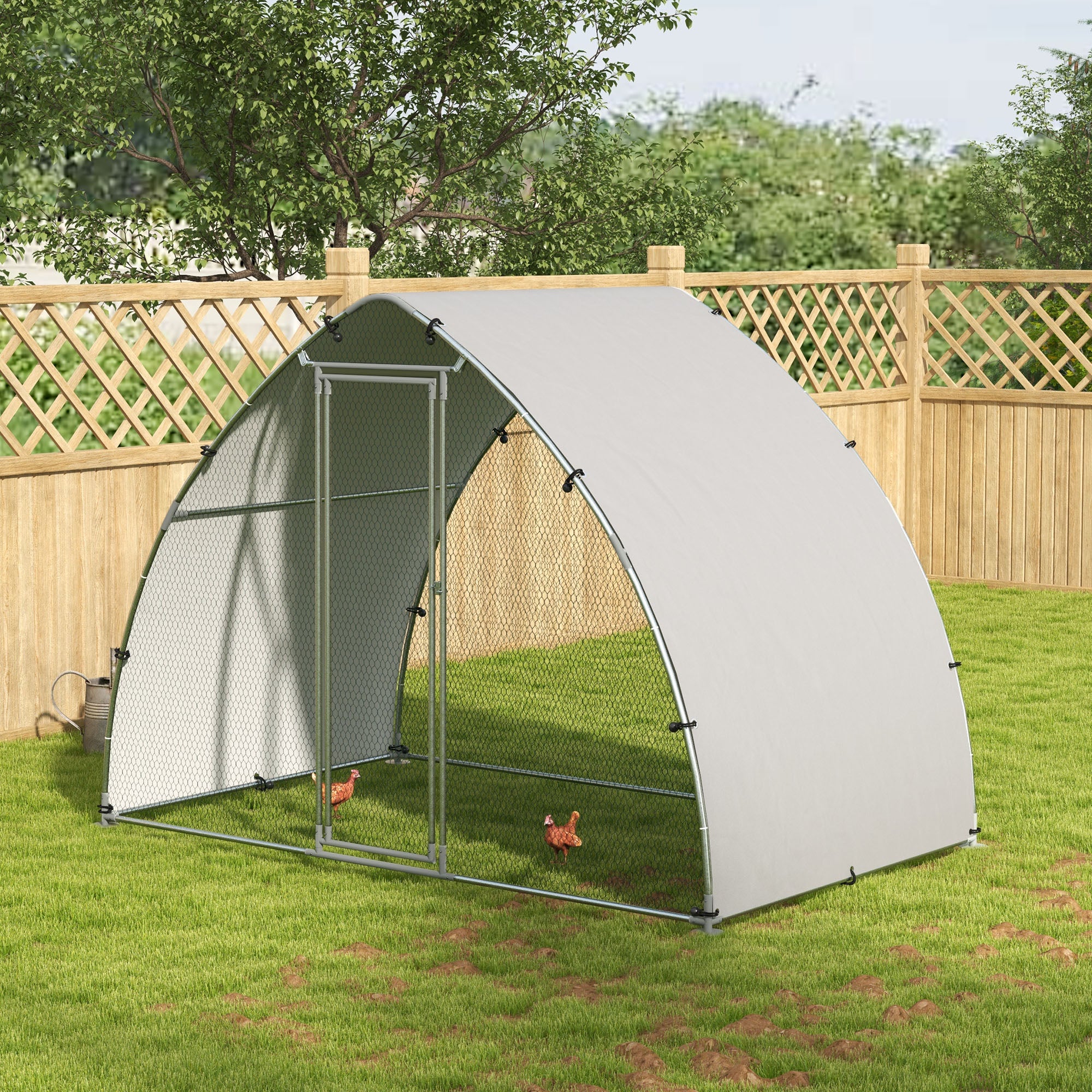 Large Chicken Coop Kennel Outdoor Aviary 5.75m² UV-Resistant Roof, Wire Mesh Enclosure 3.04L x 1.9W x 2.2H m, UV-Resistant Roof, Galvanized Steel, Lockable Door, Silver