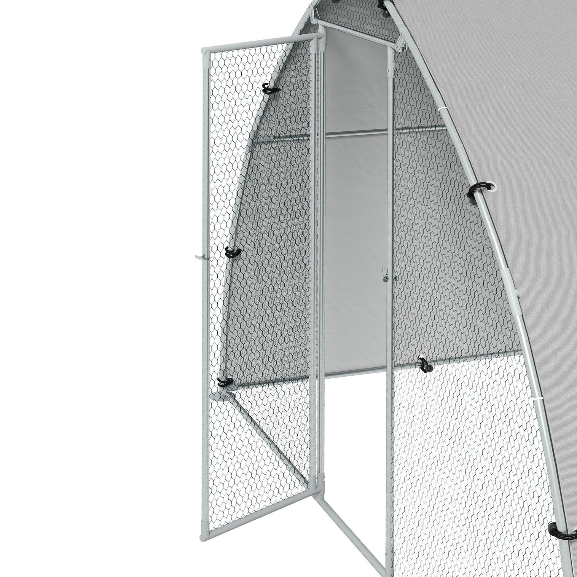 Large Chicken Coop Kennel Outdoor Aviary 5.75m² UV-Resistant Roof, Wire Mesh Enclosure 3.04L x 1.9W x 2.2H m, UV-Resistant Roof, Galvanized Steel, Lockable Door, Silver
