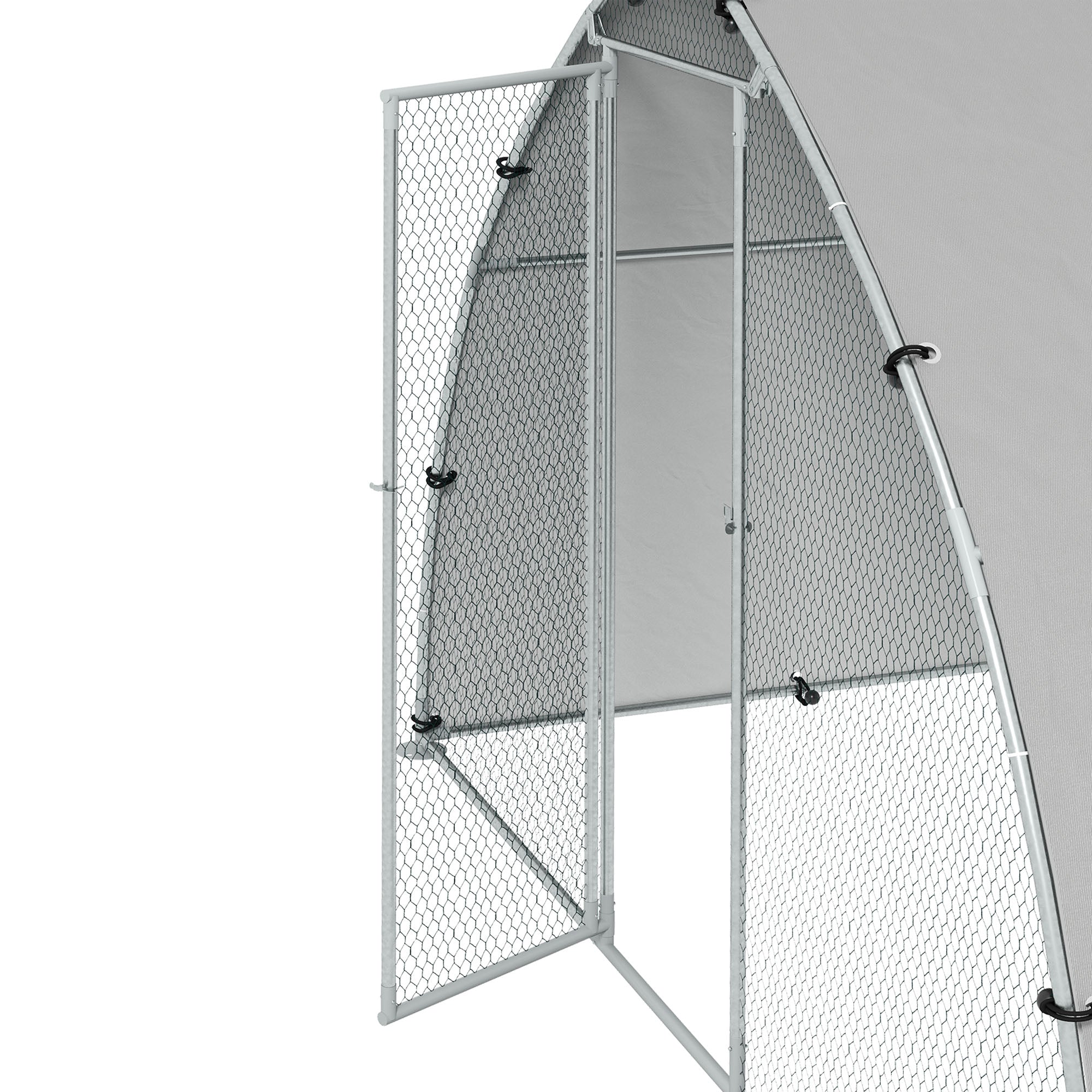 Large Chicken Coop Kennel Outdoor Aviary 5.75m² UV-Resistant Roof, Wire Mesh Enclosure 3.04L x 1.9W x 2.2H m, UV-Resistant Roof, Galvanized Steel, Lockable Door, Silver