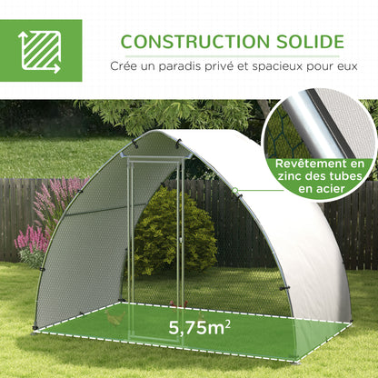Large Chicken Coop Kennel Outdoor Aviary 5.75m² UV-Resistant Roof, Wire Mesh Enclosure 3.04L x 1.9W x 2.2H m, UV-Resistant Roof, Galvanized Steel, Lockable Door, Silver