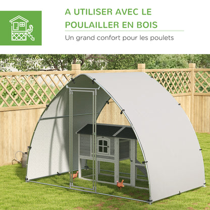 Large Chicken Coop Kennel Outdoor Aviary 5.75m² UV-Resistant Roof, Wire Mesh Enclosure 3.04L x 1.9W x 2.2H m, UV-Resistant Roof, Galvanized Steel, Lockable Door, Silver