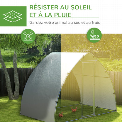 Large Chicken Coop Kennel Outdoor Aviary 5.75m² UV-Resistant Roof, Wire Mesh Enclosure 3.04L x 1.9W x 2.2H m, UV-Resistant Roof, Galvanized Steel, Lockable Door, Silver