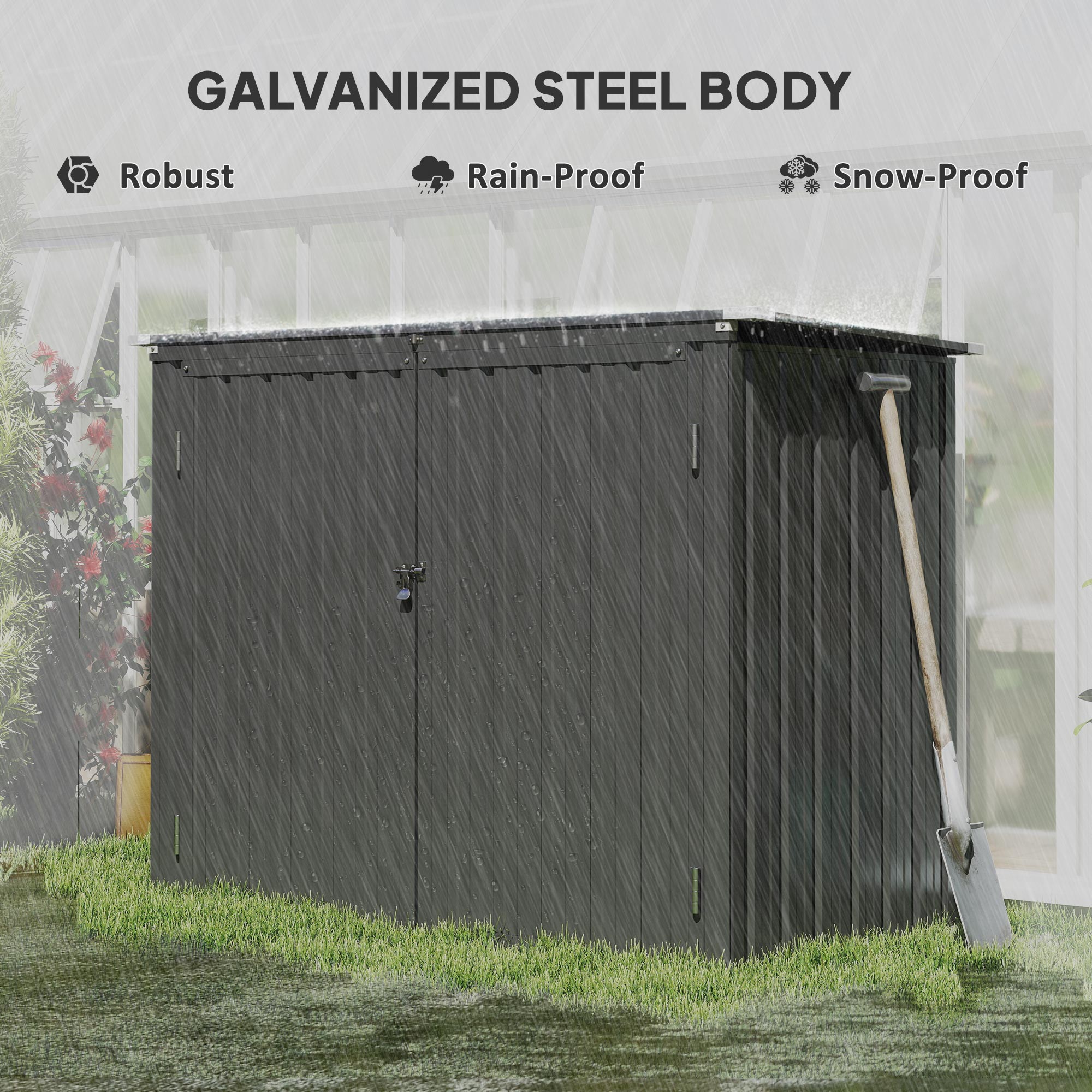 Double Waste Bin Shed, 240L Galvanized Steel Trash Can Storage with Hinged Lid & Lockable Double Doors, Outdoor Garden Shed, 150 x 80 x 117 cm, Dark Gray