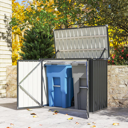 Double Waste Bin Shed, 240L Galvanized Steel Trash Can Storage with Hinged Lid & Lockable Double Doors, Outdoor Garden Shed, 150 x 80 x 117 cm, Dark Gray