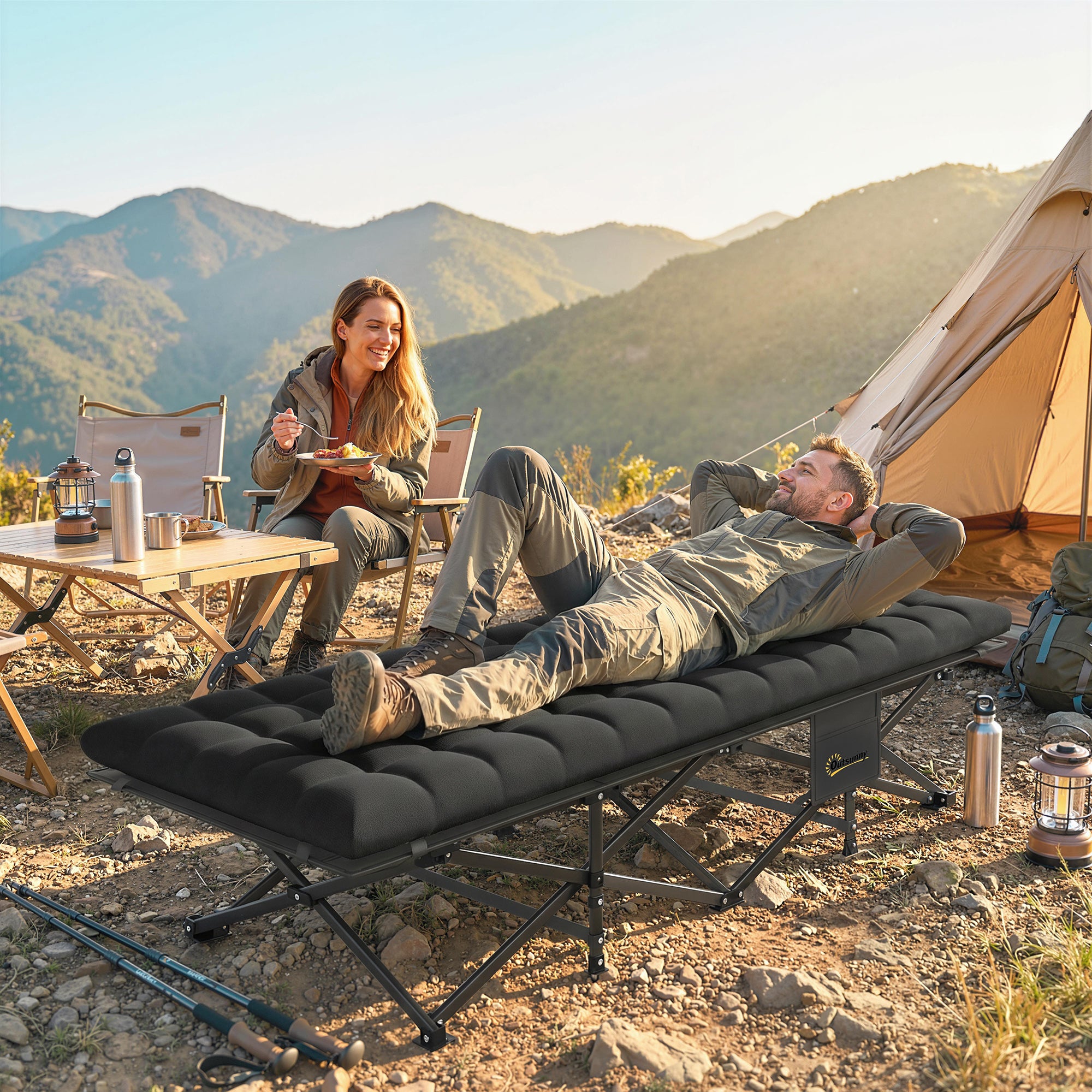 Folding Camping Cot with Carry Bag, 200 x 80 x 40 cm (78.7" x 31.5" x 15.7"), Up to 200 kg (441 lb) – Guest Bed for Adults, Indoor/Outdoor/Travel, Black