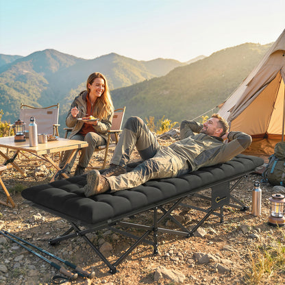 Folding Camping Cot with Carry Bag, 200 x 80 x 40 cm (78.7" x 31.5" x 15.7"), Up to 200 kg (441 lb) – Guest Bed for Adults, Indoor/Outdoor/Travel, Black