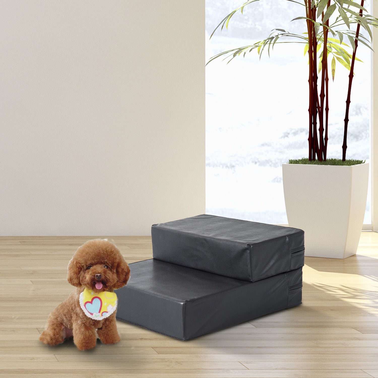 Pet Stairs Animal Pad 2 Steps Foldable Dog Stairs Stairs Pad for Cats and Dogs Black L45 x W39 x H20 cm