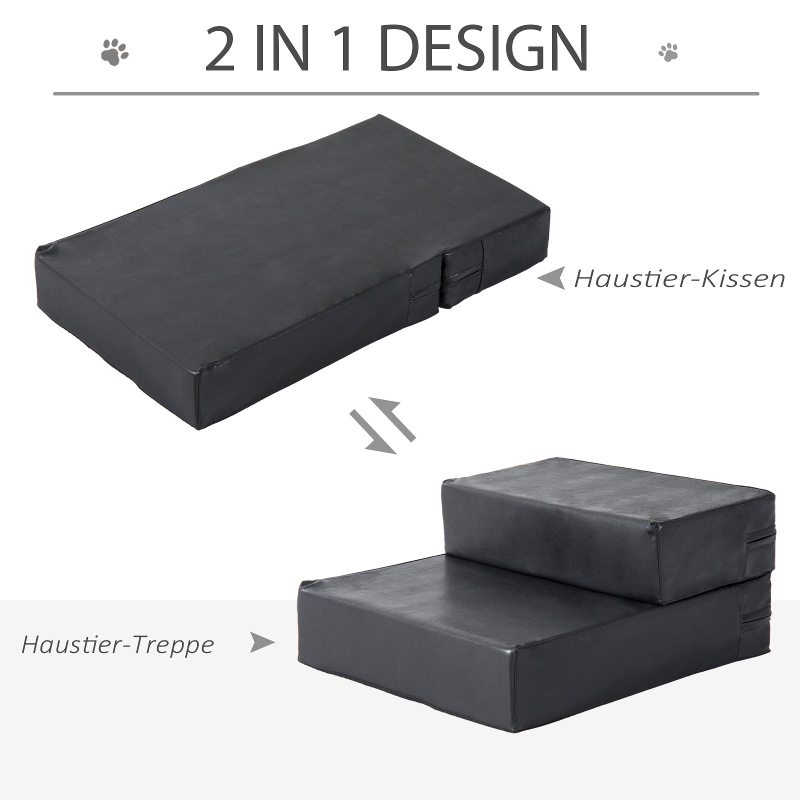 Pet Stairs Animal Pad 2 Steps Foldable Dog Stairs Stairs Pad for Cats and Dogs Black L45 x W39 x H20 cm
