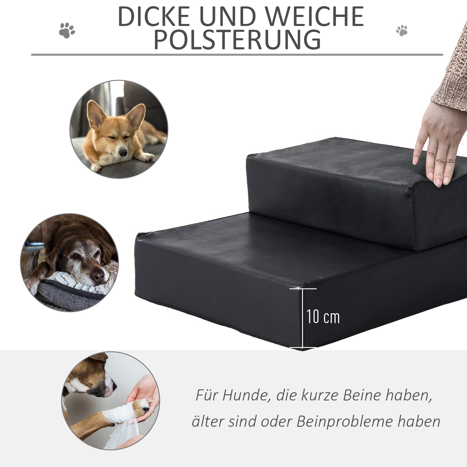 Pet Stairs Animal Pad 2 Steps Foldable Dog Stairs Stairs Pad for Cats and Dogs Black L45 x W39 x H20 cm