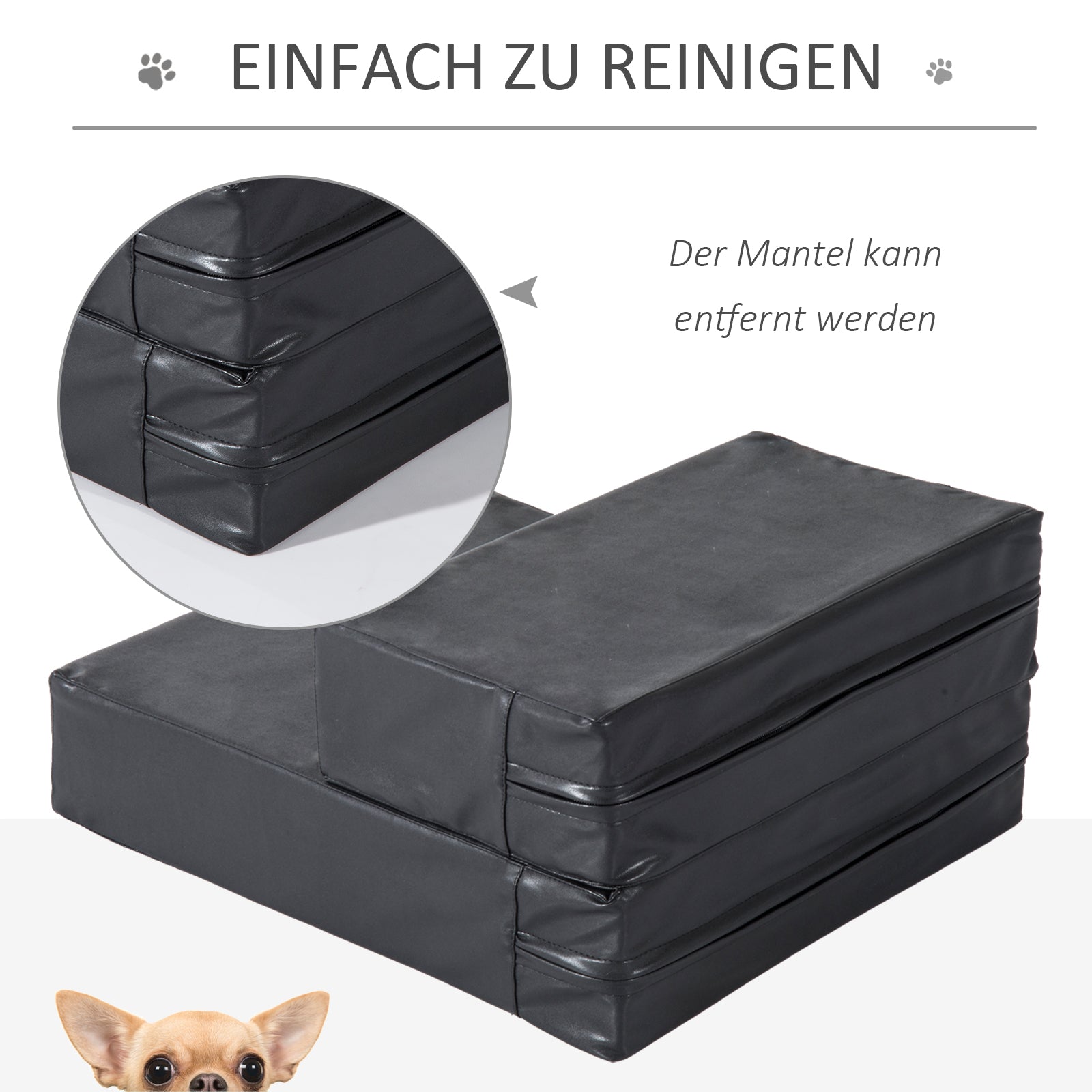 Pet Stairs Animal Pad 2 Steps Foldable Dog Stairs Stairs Pad for Cats and Dogs Black L45 x W39 x H20 cm