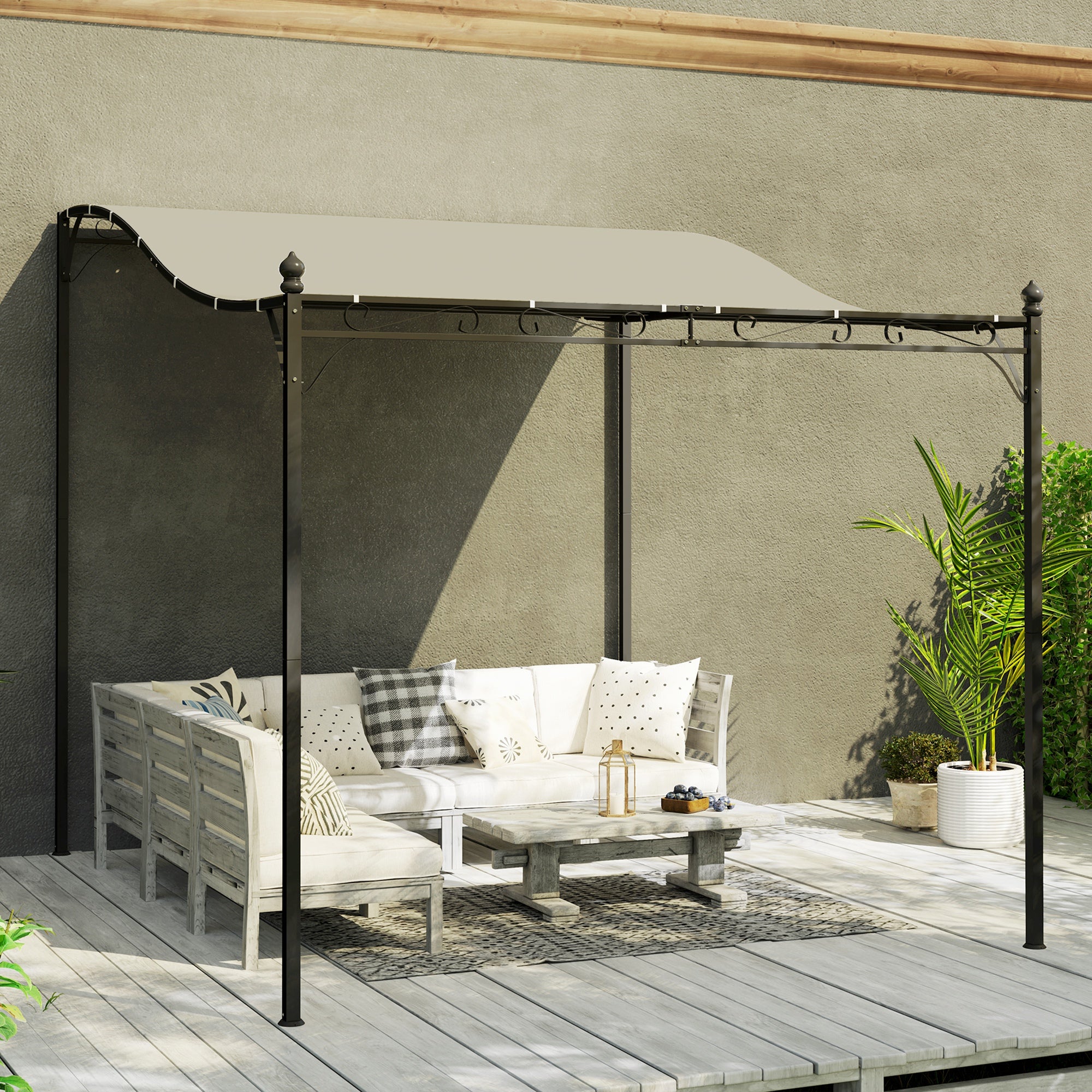 Lean-To Pergola with Roof, Water-Resistant Awning, Freestanding Garden Canopy Patio Gazebo Sun Shelter for Patio Garden approx. 2.5x3x2.5 m Cream White
