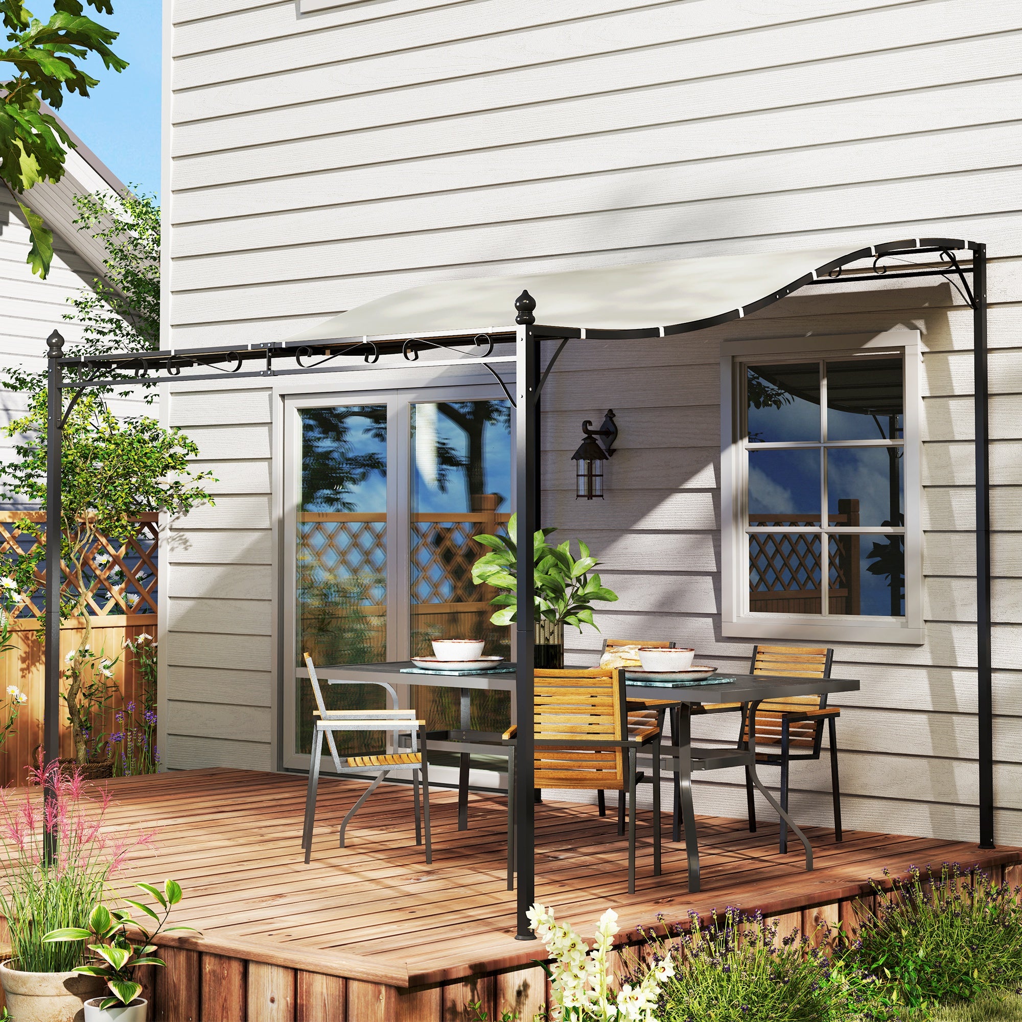 Lean-To Pergola with Roof, Water-Resistant Awning, Freestanding Garden Canopy Patio Gazebo Sun Shelter for Patio Garden approx. 2.5x3x2.5 m Cream White