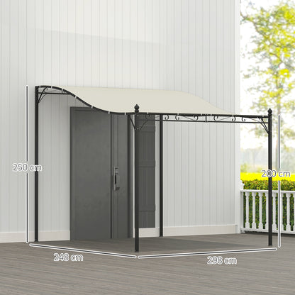 Lean-To Pergola with Roof, Water-Resistant Awning, Freestanding Garden Canopy Patio Gazebo Sun Shelter for Patio Garden approx. 2.5x3x2.5 m Cream White