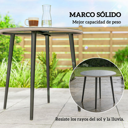 Round Garden Dining Table, Outdoor Patio Table 31.5 x 31.5 x 29.1 in, Tempered Glass Top with Rattan Edge, Steel Frame, 110 lb Capacity, for Patio & Balcony, Gray