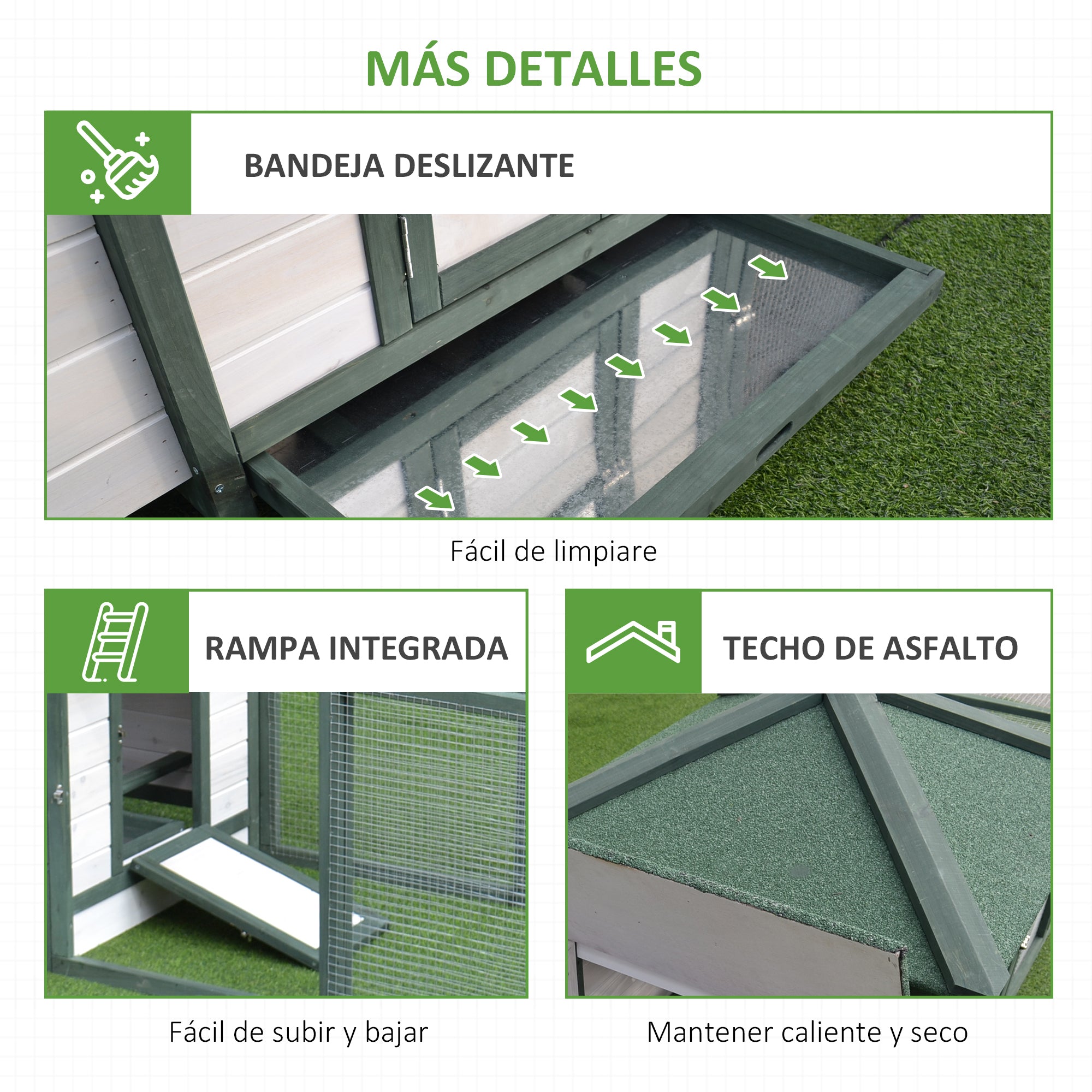 Pine Wood Chicken Coop Shelter Hen House Outdoor with Nest Box Removable Tray and Run Space 196x76x97 cm Green and White