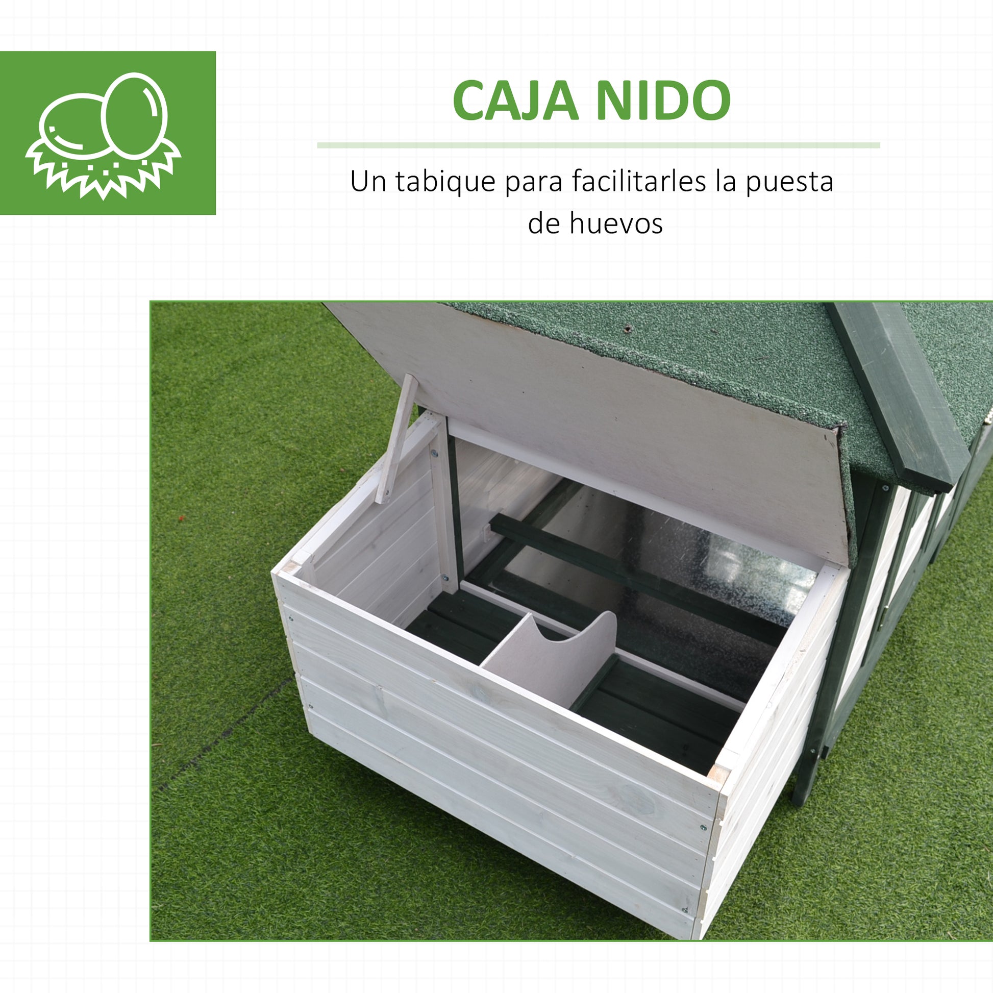 Pine Wood Chicken Coop Shelter Hen House Outdoor with Nest Box Removable Tray and Run Space 196x76x97 cm Green and White
