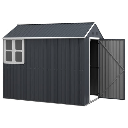 Steel Tool Shed, 4㎡ Garden House with Window Lockable Garden Cabinet, 259 x 172 x 222 cm Shed for Balcony, Terrace, Dark Grey