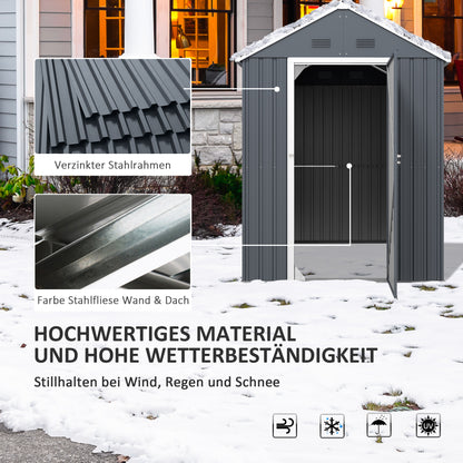 Steel Tool Shed, 4㎡ Garden House with Window Lockable Garden Cabinet, 259 x 172 x 222 cm Shed for Balcony, Terrace, Dark Grey