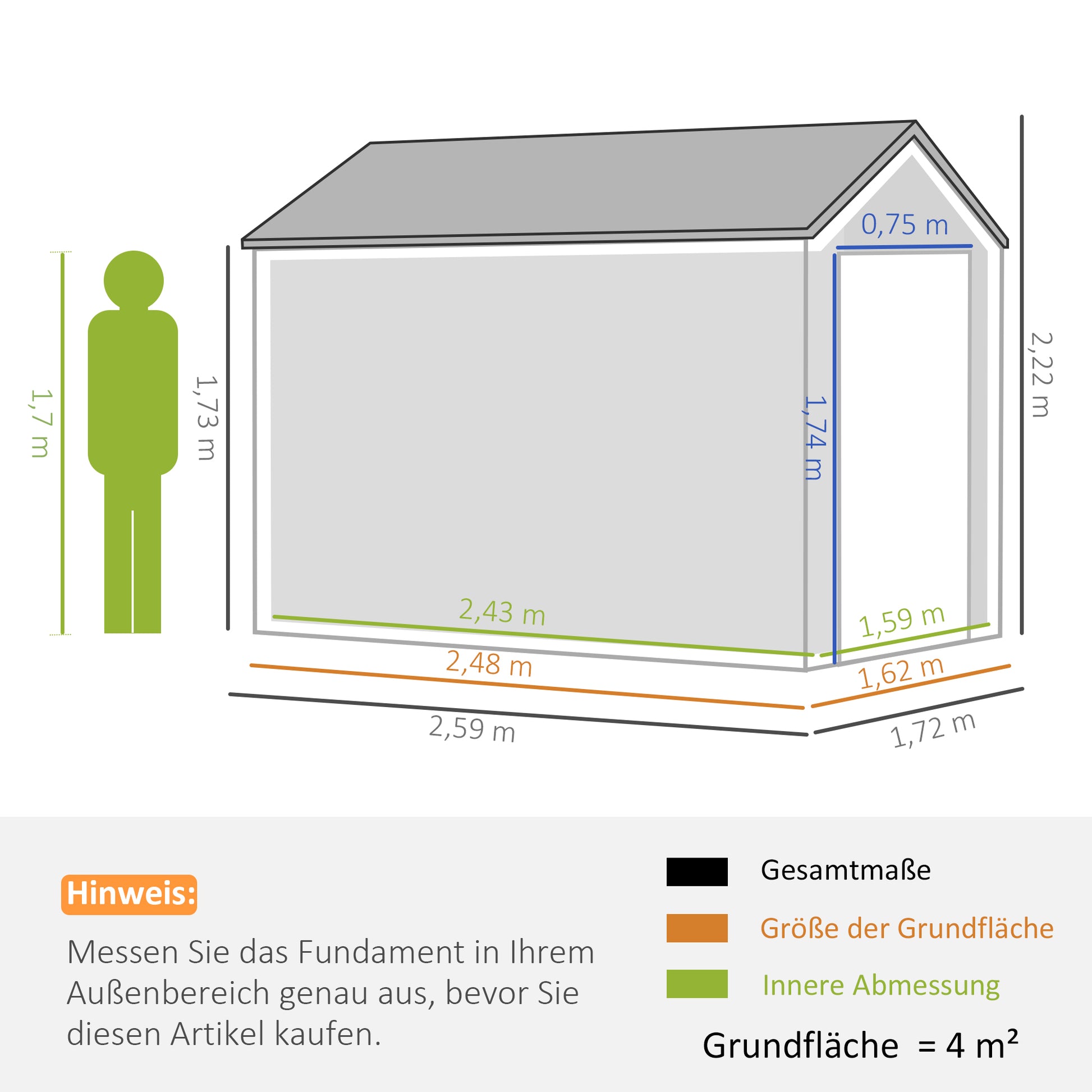 Steel Tool Shed, 4㎡ Garden House with Window Lockable Garden Cabinet, 259 x 172 x 222 cm Shed for Balcony, Terrace, Dark Grey