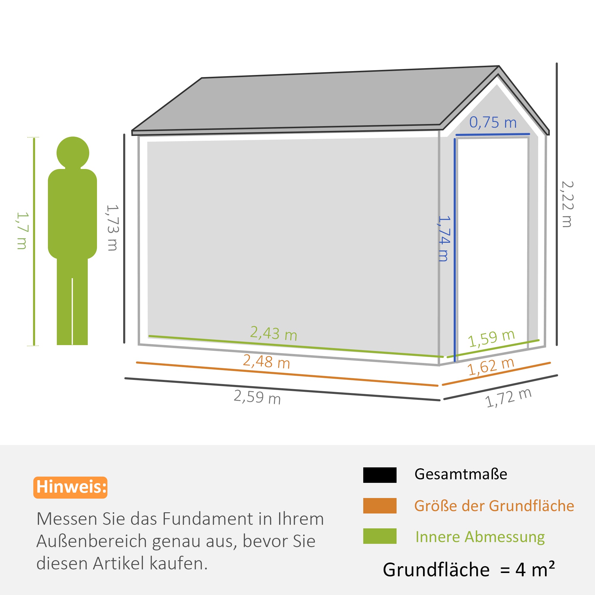 Steel Tool Shed, 4㎡ Garden House with Window Lockable Garden Cabinet, 259 x 172 x 222 cm Shed for Balcony, Terrace, Dark Grey