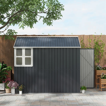 Steel Tool Shed, 4㎡ Garden House with Window Lockable Garden Cabinet, 259 x 172 x 222 cm Shed for Balcony, Terrace, Dark Grey