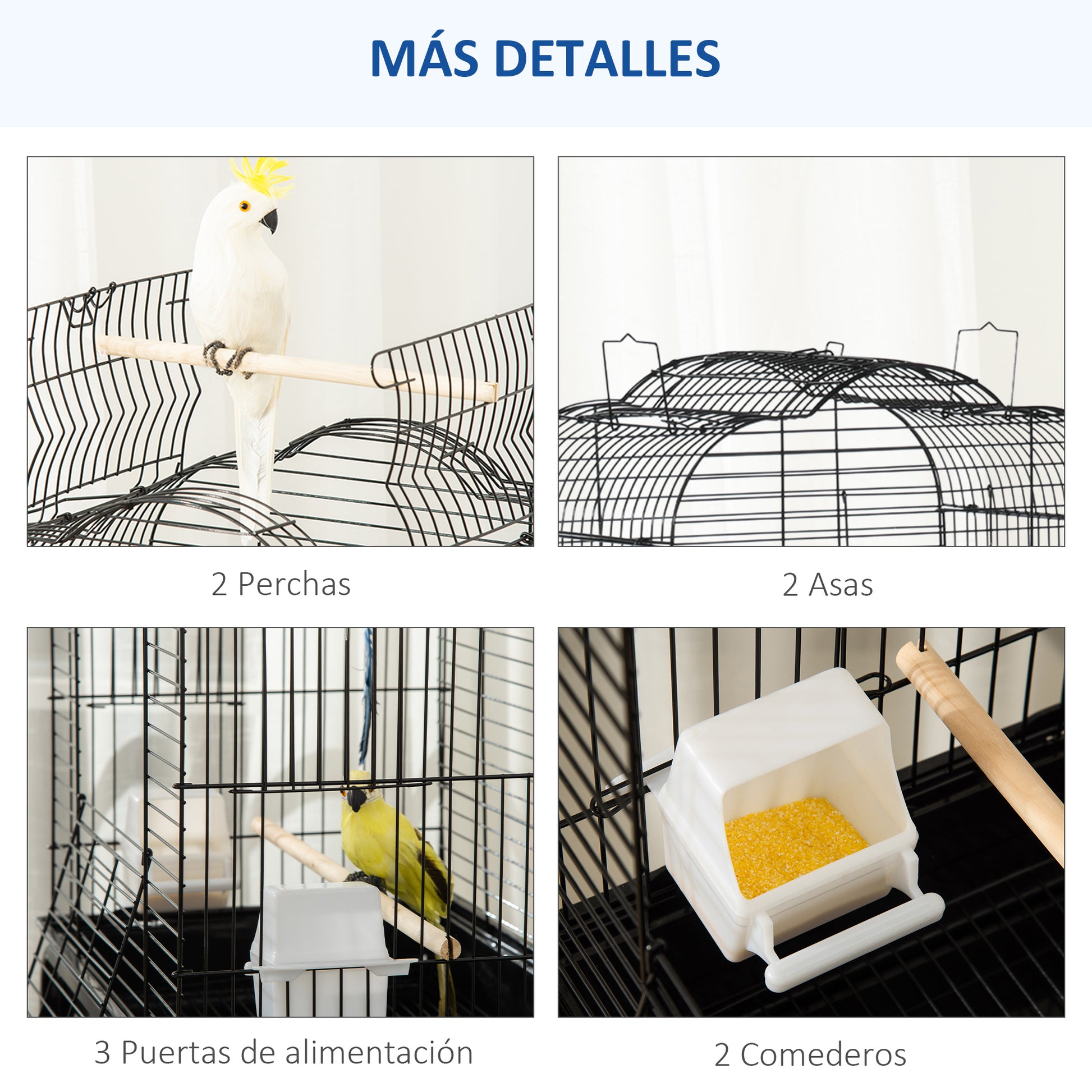 Bird Cage with Stand Canary Bird Cage with 4 Wheels Openable Roof 2 Feeders 3 Perches Removable Tray and Bottom Shelf 46x36x130 cm Black