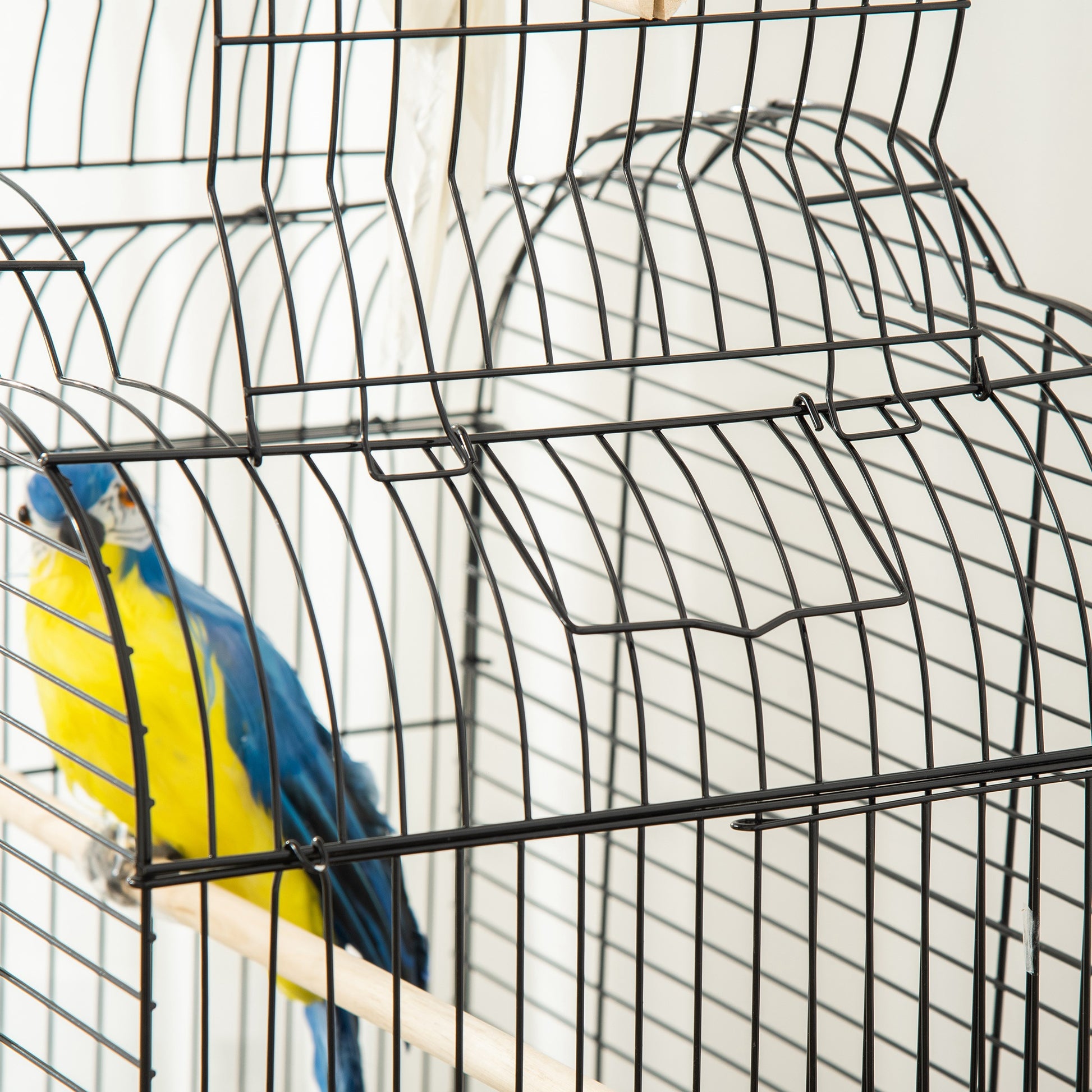 Bird Cage with Stand Canary Bird Cage with 4 Wheels Openable Roof 2 Feeders 3 Perches Removable Tray and Bottom Shelf 46x36x130 cm Black