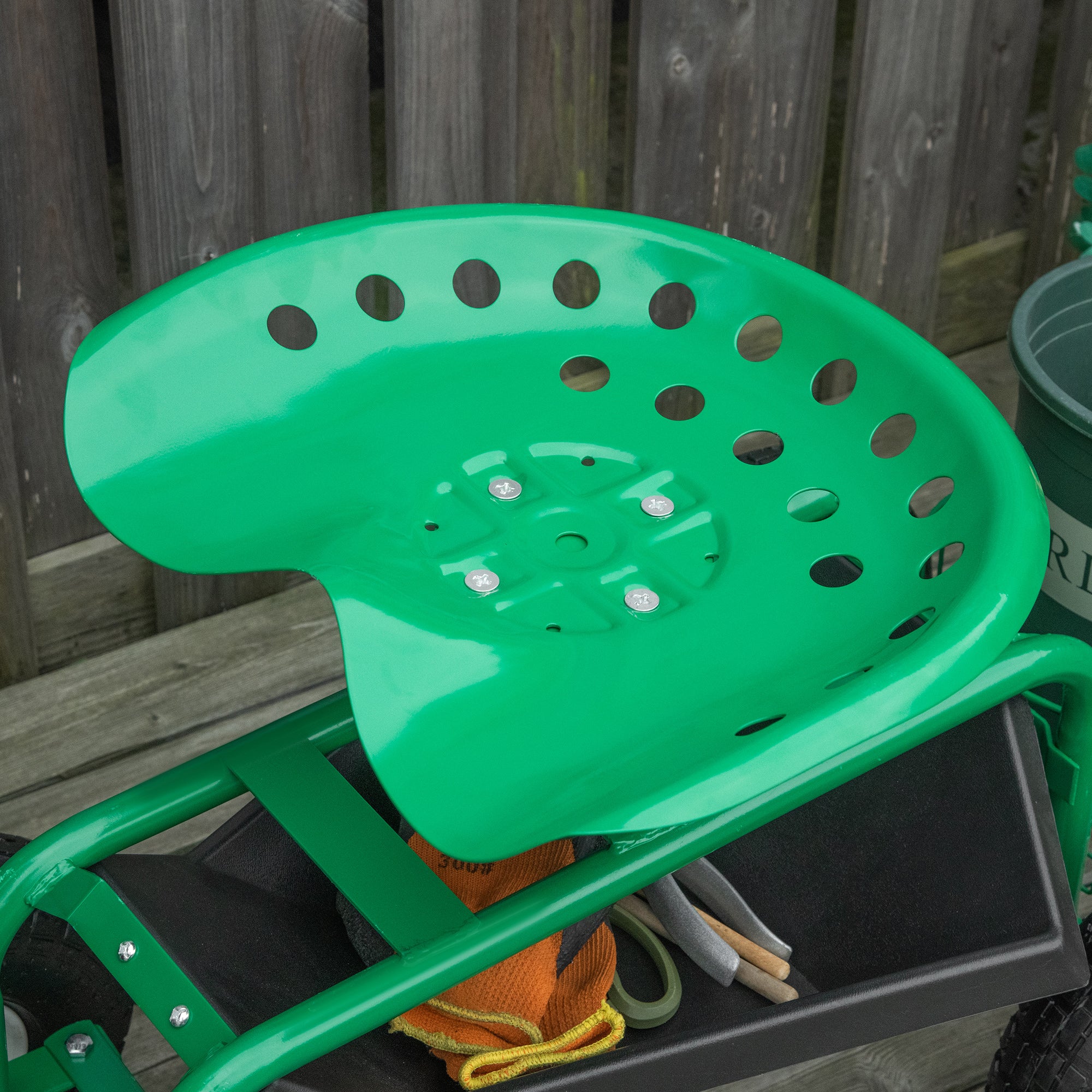 Swivel Rolling Garden Cart with Height-Adjustable Seat, Wheels, Handle, Mobile Garden Seat, Swivel Work Seat, Garden Stool up to 150 kg, Metal Garden Rolling Seat for Gardening Green