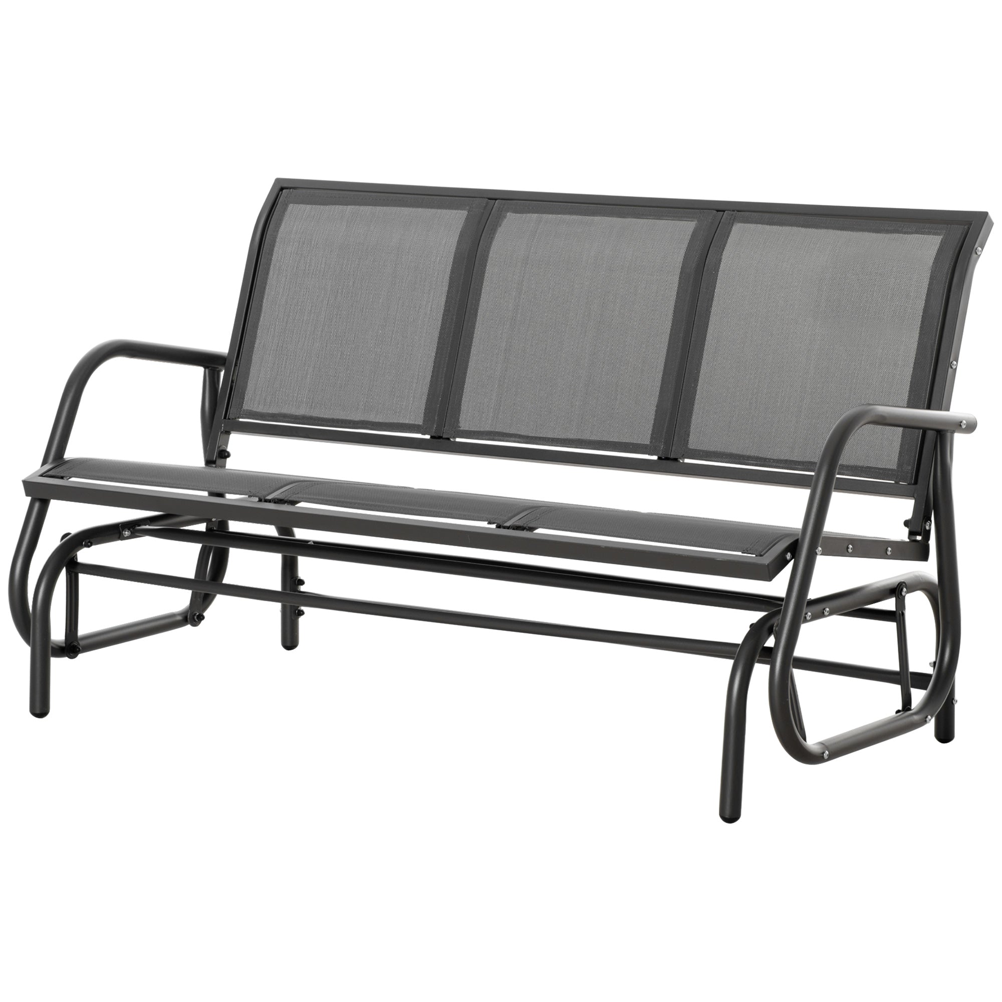 3-Seat Garden Rocking Bench in Metal and Breathable Mesh Fabric, 147x70x85cm, Gray