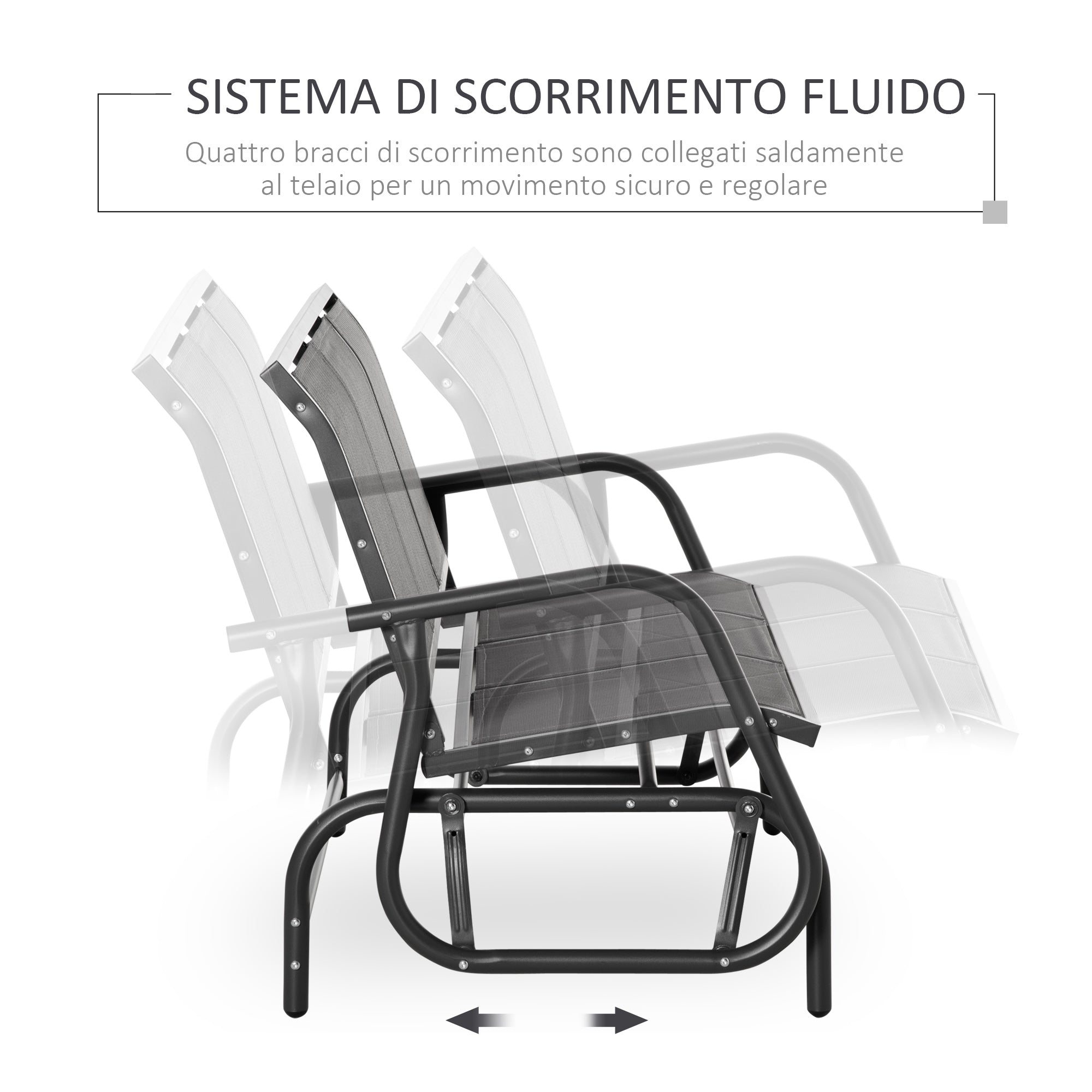 3-Seat Garden Rocking Bench in Metal and Breathable Mesh Fabric, 147x70x85cm, Gray