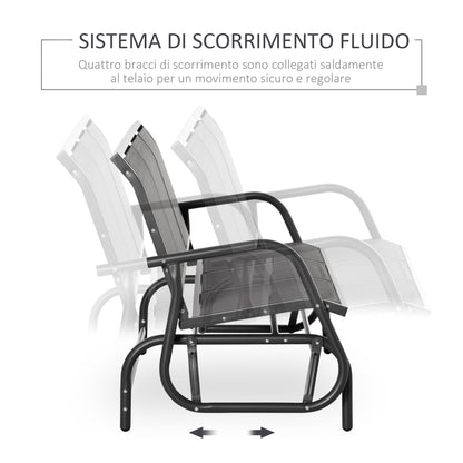 3-Seat Garden Rocking Bench in Metal and Breathable Mesh Fabric, 147x70x85cm, Gray