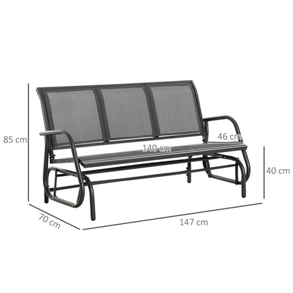 3-Seat Garden Rocking Bench in Metal and Breathable Mesh Fabric, 147x70x85cm, Gray