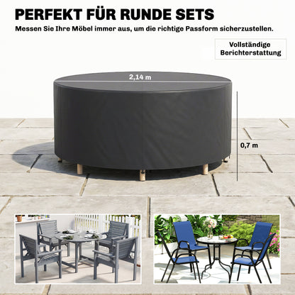 Round Patio Furniture Cover – 420D Waterproof Oxford, UV30+ Protection, Fits Round Tables & Stacked Chairs Ø84.3" x 27.6", Black